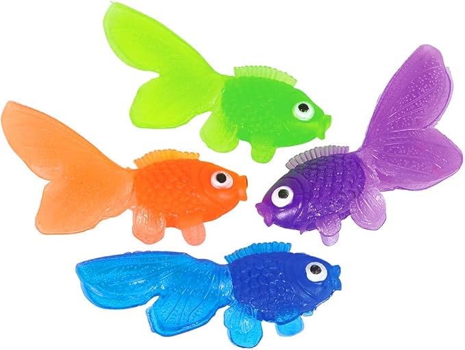 Bedwina Plastic Vinyl Goldfish - 144 Pcs, 2 Inches Long Gold Fish Toys in Assorted Colors for Party Favors for Kids, Decorations, Crafts, Games and Birthday Party Supplies