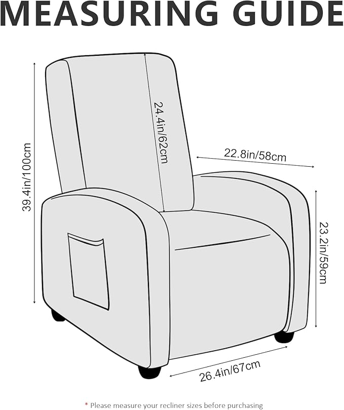 Recliner Chair Covers Leather Look Recliner Cover 4-Piece Slipcovers for Small Reclining Chair Furniture Protector for Kids Dogs Pets Spandex Fabric Washable (1 Small Seater, 02 Black)