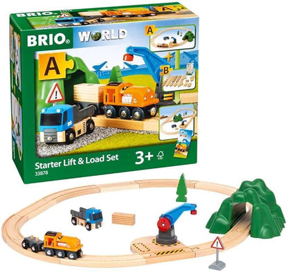 BRIO Starter Lift&Load Set Wooden Toy Train Durable | Child Safe | Encourages Creativity | Compatible with All Wooden Railway Sets | Includes Engine, Lorry, Wagon, Track and More