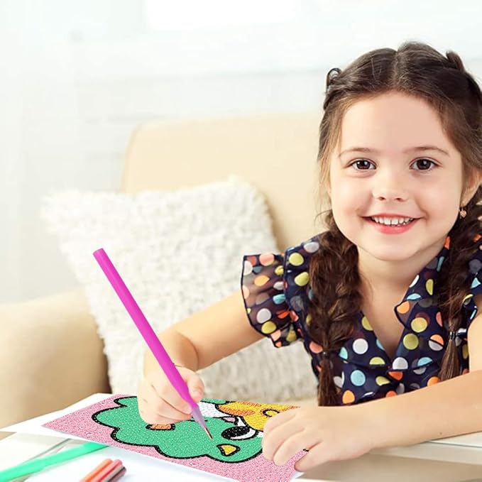 4 Pack 5D Cartoon Animals Diamond Art Kits for Kids, Cute Tiger DIY Diamond Painting Kit for Kids Beginners,Full Round Drill Big Gem Art for Kids Age 6-12(6X6 inch)