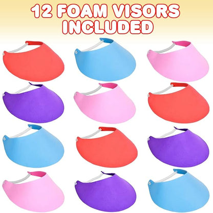 ArtCreativity Foam Sun Visors for Women, Assorted Color Set of 12, Visor for Kids Age 3+, 3 Pc of Each Color – Blue, Red, Purple & Pink, Great for Kids, Class Field & Camping Trips, Carnival Prize