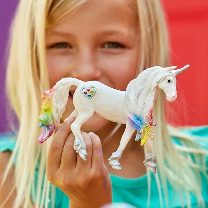 Schleich bayala, Unicorn Toys for Girls and Boys, Rainbow Love Unicorn Stallion with Glitter and Rhinestone Details, Ages 5+, Multicolor, 4.5 inch