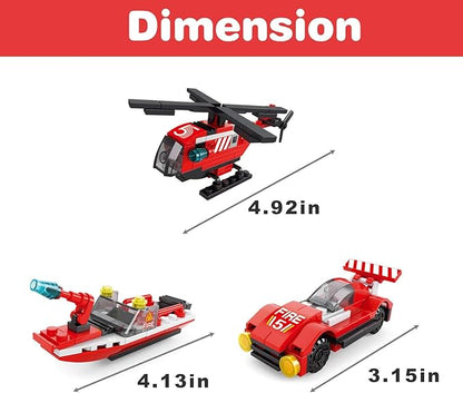 FUN LITTLE TOYS 12 Boxes Fire Rescue Vehicles Mini Building Blocks Party Favors for Kids 8-12, Car Building Kit, 3D Assembly Cars for Easter Eggs Empty, Kids Prizes in Bulk for School