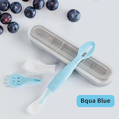 Double Head Baby Silicone Food Spoon ((Aqua Blue)), Baby Fruit Scraping Mud Spoon, Feeding Spoons Training Spoon for Infants, baby led weaning supplies (Aqua Blue)
