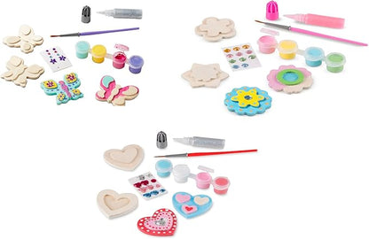 Melissa & Doug Created By Me! Paint & Decorate Your Own Wooden Magnets Craft Kit – Butterflies, Hearts, Flowers - Kids Craft Kits, Great Activity For Rainy Days And Party Favors, Ages 4+