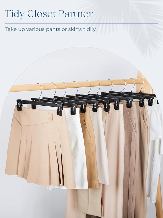 Smartor Space Saving Heavy Duty Hangers - 180 Pack, Slim Plastic Pants and Shorts Hangers, Ridged Non-Slip with Pinch Clips, 360-Rotating Chrome Swivel Hook, Black, 10 Inches