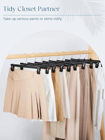 Smartor Space Saving Heavy Duty Hangers - 180 Pack, Slim Plastic Pants and Shorts Hangers, Ridged Non-Slip with Pinch Clips, 360-Rotating Chrome Swivel Hook, Black, 10 Inches