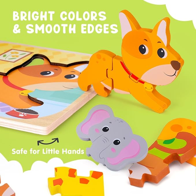 Wooden Puzzle for Toddler 1-3, 9 Pcs Toddler Puzzle Ages 2-4, Baby Animal Puzzle for Toddler, Montessori Puzzles Toys for 1 2 3 Year Old Boy Girl, Learning Educational Puzzle Toy(9 Pcs)