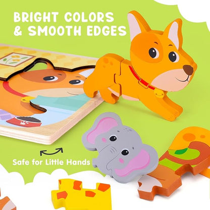 Wooden Puzzle for Toddler 1-3, 9 Pcs Toddler Puzzle Ages 2-4, Baby Animal Puzzle for Toddler, Montessori Puzzles Toys for 1 2 3 Year Old Boy Girl, Learning Educational Puzzle Toy(9 Pcs)