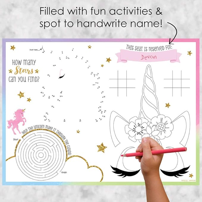 Big Dot of Happiness Rainbow Unicorn - Paper Magical Unicorn Birthday Party Coloring Sheets - Activity Placemats - Set of 16
