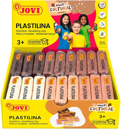 Jovi Modeling Clay; Multicultural Colors, 50gz. Bars, Set of 18, 3 Each of 6 Colors