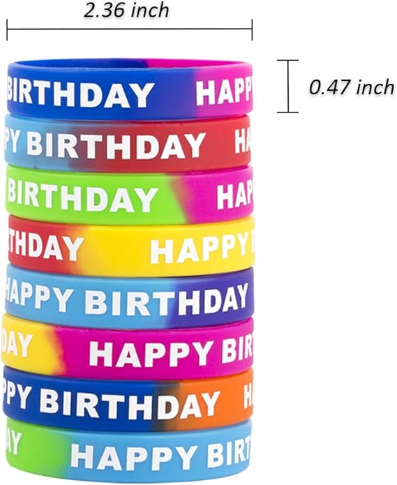 ARTLYMERS Happy Birthday Rubber Bracelets, Colored Silicone Stretch Wristbands for Birthday Party Supplies Favors 8 Styles
