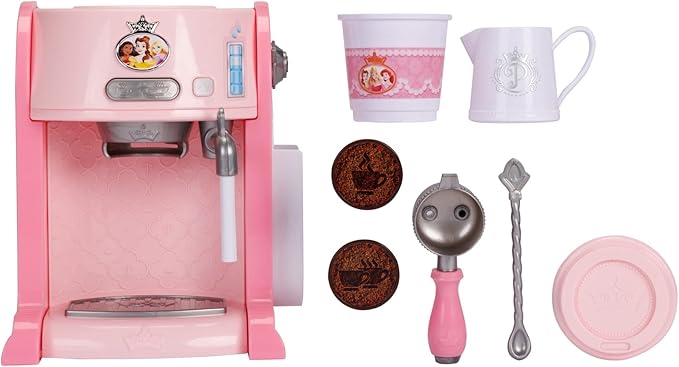 Disney Princess Style Collection Toy Espresso Machine for Kids, Coffee Maker Play Kitchen Accessories Gift for Girls & Kids