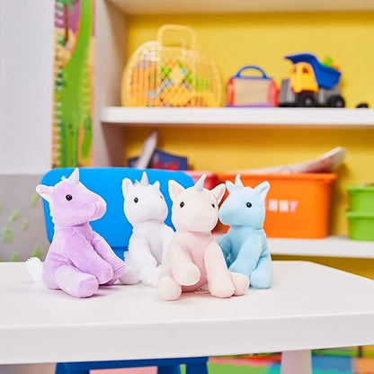 BLUE PANDA Small Unicorn Plush for Girls - 7 Inch Small Stuffed Unicorn Plush for Kids - Small Unicorn Stuffed Animal Toy - Pack of 4 Unicorn Plush Toys - Mini Unicorn Plush Toy