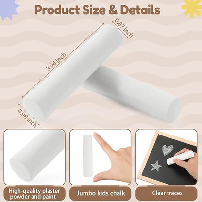 Fulmoon 40 Pcs Jumbo Sidewalk Chalk for Kids Outdoor Art Non Toxic Large Washable Street Chalk for Adults Drawing Painting Graffiti Classroom(White,Round Style)