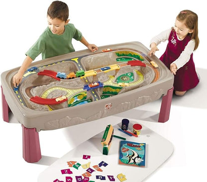 Step2 Deluxe Canyon Road Train & Track Table, Kids Activity Table for Cars, Cover Included, Made of Durable Plastic, Includes 3-Piece Train Set, For Toddlers 3+ Years Old