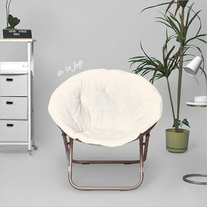 Urban Lifestyle Faux Fur Saucer Chair, 22"D x 32"W x 29"H, White/Gold