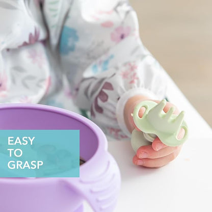 Bumkins Baby Utensils Set, Chewtensils Silicone Spoons for Dipping, Self-Feeding, Baby Led Weaning, Trainer Learning, First Stage Eating, Soft Practice Fork and Spoon, Babies 6 Months, Sage Green