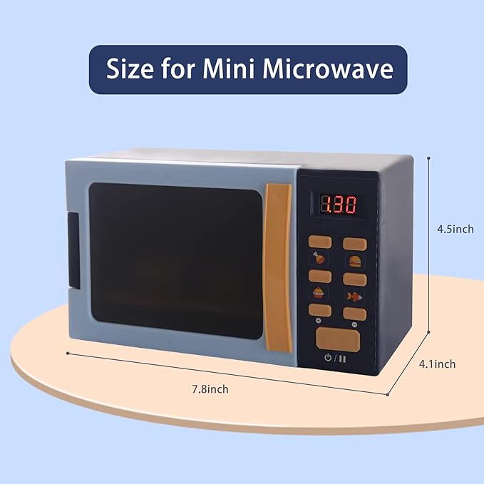 Kids Microwave Toy with Light and Sound, Realistic Toy Kitchen Appliances, Play Kitchen Accessories and Play Food for Toddlers 3 Year Old Up Girls Boys, Blue