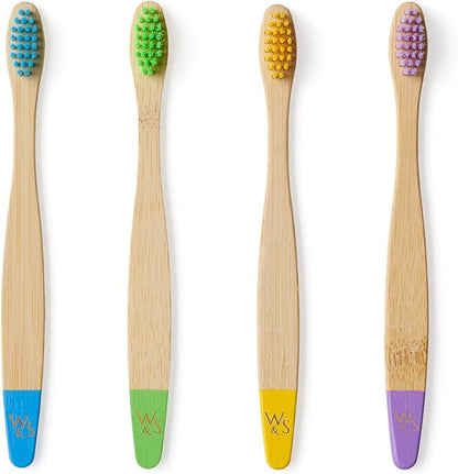 Wild & Stone | Organic Children's Bamboo Toothbrush | 4 Pack | Soft Fibre Bristles | 100% Biodegradable Handle | BPA Free | Vegan Eco Friendly Kids Toothbrushes (Multicolor)