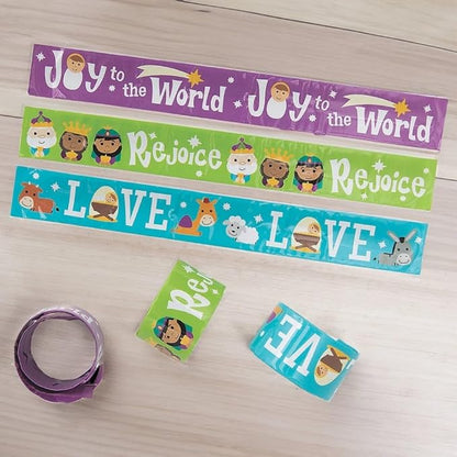 Fun Express Nativity Slap Bracelet Assortment for Kids - 12 Pieces - Religious Christmas Supplies, Sunday School Handouts