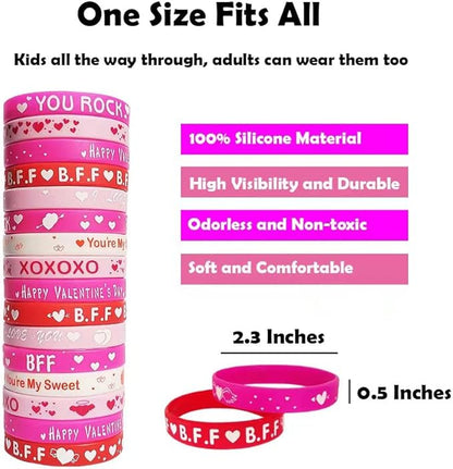 60pcs Valentines Day Wristband Silicone Heart Rubber Bracelets for Valentines Day Party Decoration Party Favors School Gifts Supplies