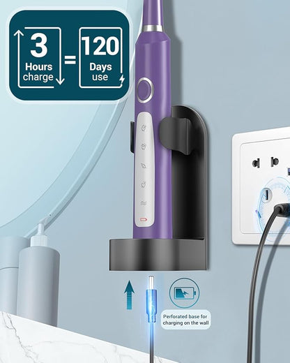 Rtauys M5 Sonic Electric Toothbrush for Adults and Kids - Rechargeable Electric Toothbrush Kids Ages 12+ and Adults with 8 Brush Heads & Travel Case, 120 Days Battery Life - Purple
