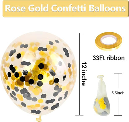 Bezente Black Gold Confetti Latex Balloons - 60 Pack 12 inch Helium Black Gold Confetti Balloons for Wedding Graduation Bridal Shower Birthday Party Decorations