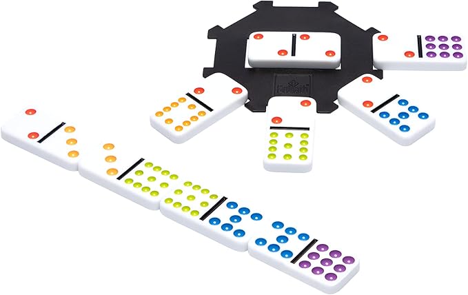 Mexican Train Dominoes - Beautiful Color Dot Double 12 Dominoes Set - Includes Train Markers and Hub by Pressman Multi Color, 5"