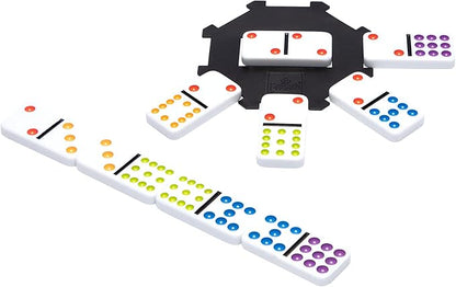 Mexican Train Dominoes - Beautiful Color Dot Double 12 Dominoes Set - Includes Train Markers and Hub by Pressman Multi Color, 5"