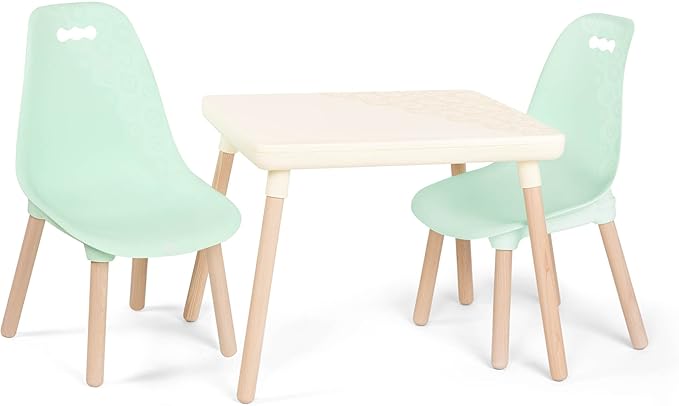 B. toys- B. spaces- Table and Chair Set- Furniture For Toddlers- 1 Craft Table & 2 Chairs- Natural Wooden Legs- Mint- 3 years +