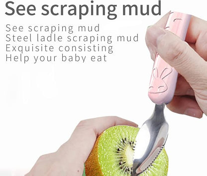 Double Head Baby Silicone Food Spoon (Pink), Baby Fruit Scraping Mud Spoon, Feeding Spoons Training Spoon for Infants, baby led weaning supplies (Pink)