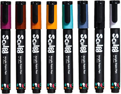 Sculpd Acrylic Paint Pens Set, Mediterranean, Premium Fine Tips for Painting Pottery, Wood, Cardboard, Paper, Glass & Most Other Surfaces, 8 Vibrant Colors for Arts & Crafts