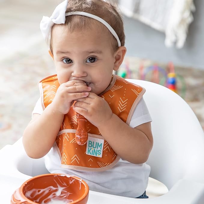 Bumkins Baby Utensil Set, Silicone Trainer Spoons for Dipping, Soft Tip, Self-Feeding, Chew, Baby Led Weaning, First Year Training Supplies, Essentials in Learning Eating, 4 Mos, 3-pk Beige and Brown