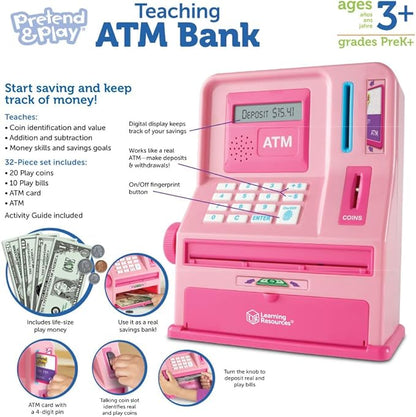 Learning Resources Teaching ATM Bank, Pink, 32 Pieces