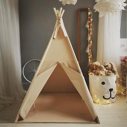 RongFa Teepee Tent for Kids-Portable Children Play Tent Indoor Outdoor (Apricot with Mat)