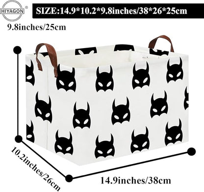HIYAGON Batman Basket Kids Storage Basket Cute Basket Empty Toy Storage Bin Organizer Box Rectangular Room Decor for Home Books(Black bats)