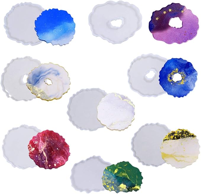 SENHAI 8Pcs Coaster Silicone Epoxy Resin Molds, Irregular Geode Coaster Resin Molds for DIY Crafts, Home Decoration, Making Agate Coasters Set