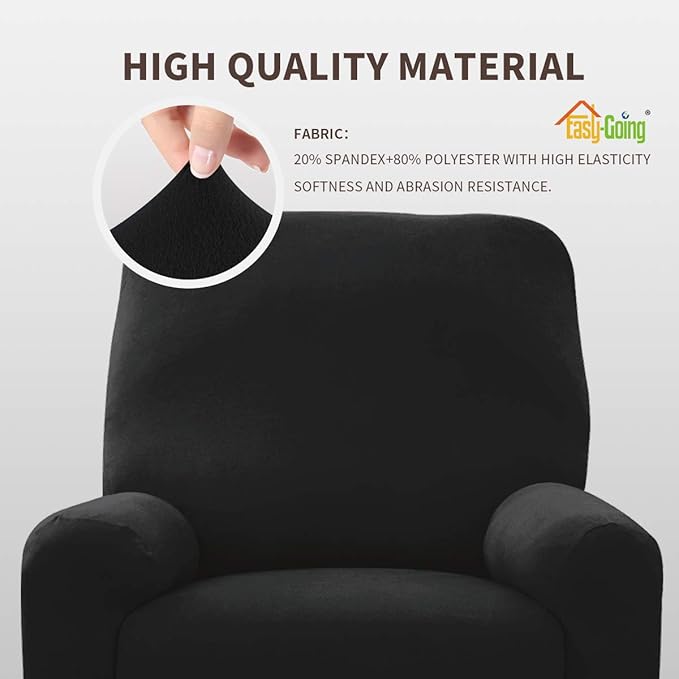 Easy-Going 4 Pieces Microfiber Stretch Recliner Slipcover – Spandex Soft Fitted Sofa Couch Cover, Washable Furniture Protector with Elastic Bottom for Kids, Pet(Recliner, Black)