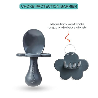 Grabease Toddler Spoon & Fork - First Stage Baby Spoons for Self Feeding from 4+ Months - BPA-Free & Phthalate-Free Baby Utensils & Silverware - 1 Set, Gray - Silverware Set - 1 Year Old Utensils