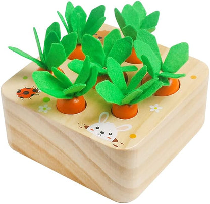 Skrtuan Montessori Toys for Babies 6-12 Months, Wooden Toys for 1 2 3 Year Old Toddlers, Educational Carrot Harvest Shape Sorting Matching Puzzle, Developmental Birthday Gifts for Boys and Girls