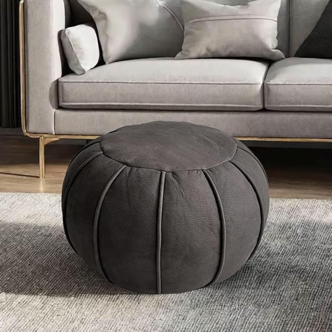 Dayer Unstuffed Pouf Cover Eco-Friendly Fabric Pouf Ottoman Floor Chair Round Foot Rest Extra Stool Seating Poufs for Living Room Home Decor House Warming Gift (Dark Brown)