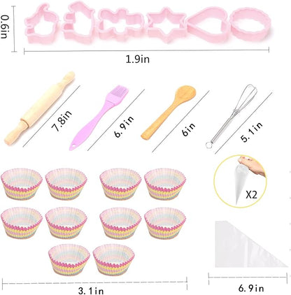 Real Kids Cooking and Baking Set - 26 Pcs Kids Chef Role Play Costume Set Includes Rainbow Apron, Chef Hat, Cooking Mitt, Utensils, Cupcake Molds for Toddler Boys and Girls Ages 3+