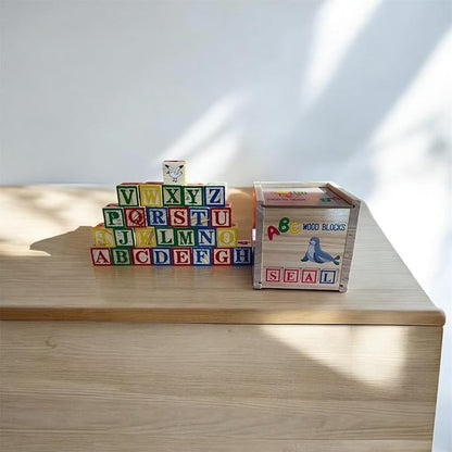 Ricky & Nicky Early Learning ABC/123/Shapes/Patterns 1-Inch Blocks Set With Storage Wooden Box (26 pcs) - Letters And Numbers/ABC Classic Wooden Blocks For Toddlers And Kids Ages 3+