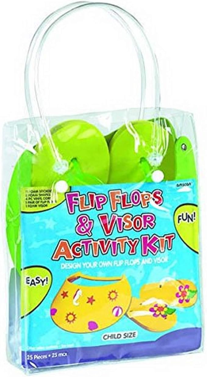 Amscan DIY Yellow Foam Visor & Pair of Yellow Flip Flops Activity Kit | Includes Decorative Stickers, Great Craft Kit for Fun Activities, Arts & Crafts, Hawaiian Party Favors & More