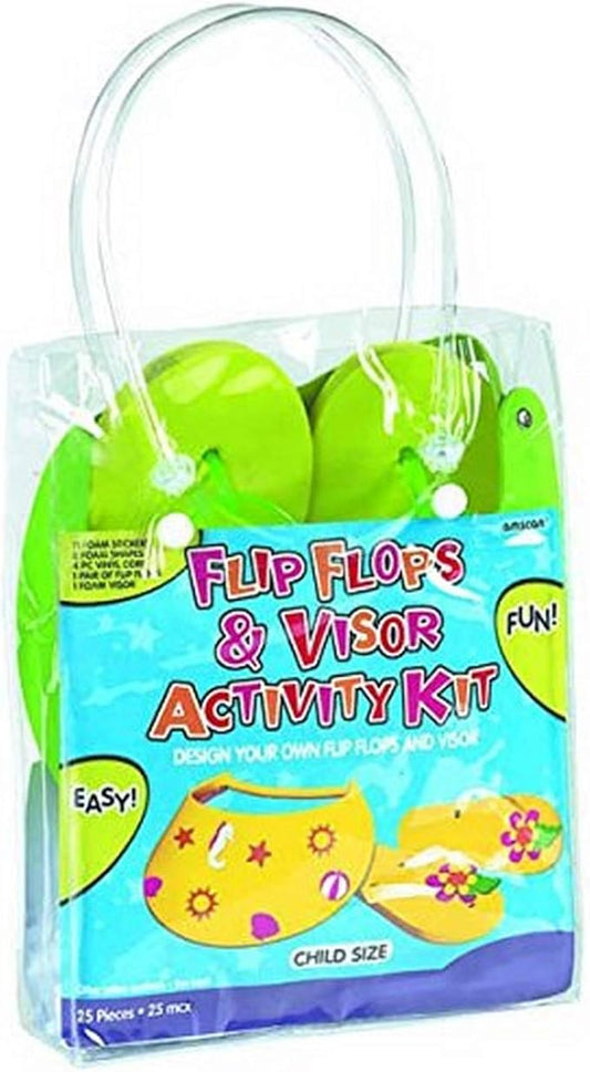 Amscan DIY Yellow Foam Visor & Pair of Yellow Flip Flops Activity Kit | Includes Decorative Stickers, Great Craft Kit for Fun Activities, Arts & Crafts, Hawaiian Party Favors & More