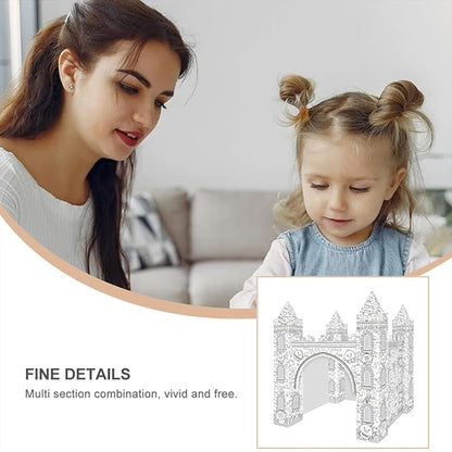 1 Set Colorizing 3D Castle Paper Fairy Tale Castle Paintable Cardboard Castle Kids Art Craft Supplies for Indoor Outdoor Fun