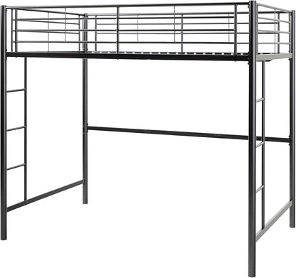 Walker Edison Timothee Urban Industrial Metal Twin over Loft Bunk Bed, Twin Size, Black