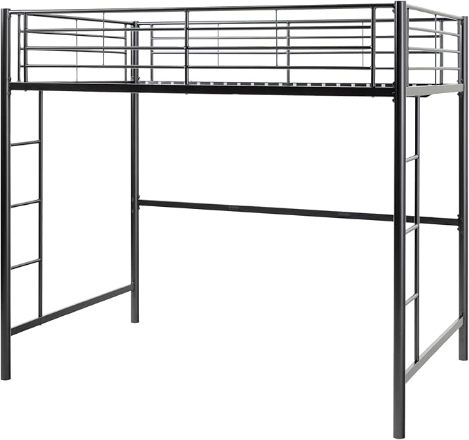 Walker Edison Timothee Urban Industrial Metal Twin over Loft Bunk Bed, Twin Size, Black