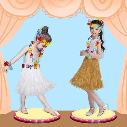40cm Performance grass skirt with flowers bracelets headband necklace Hula set Gold